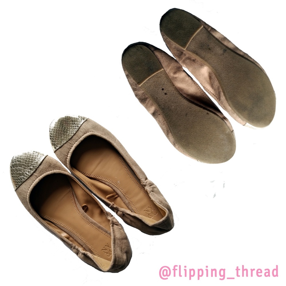 NY & Co Beige Flats with White Gold Toes -…